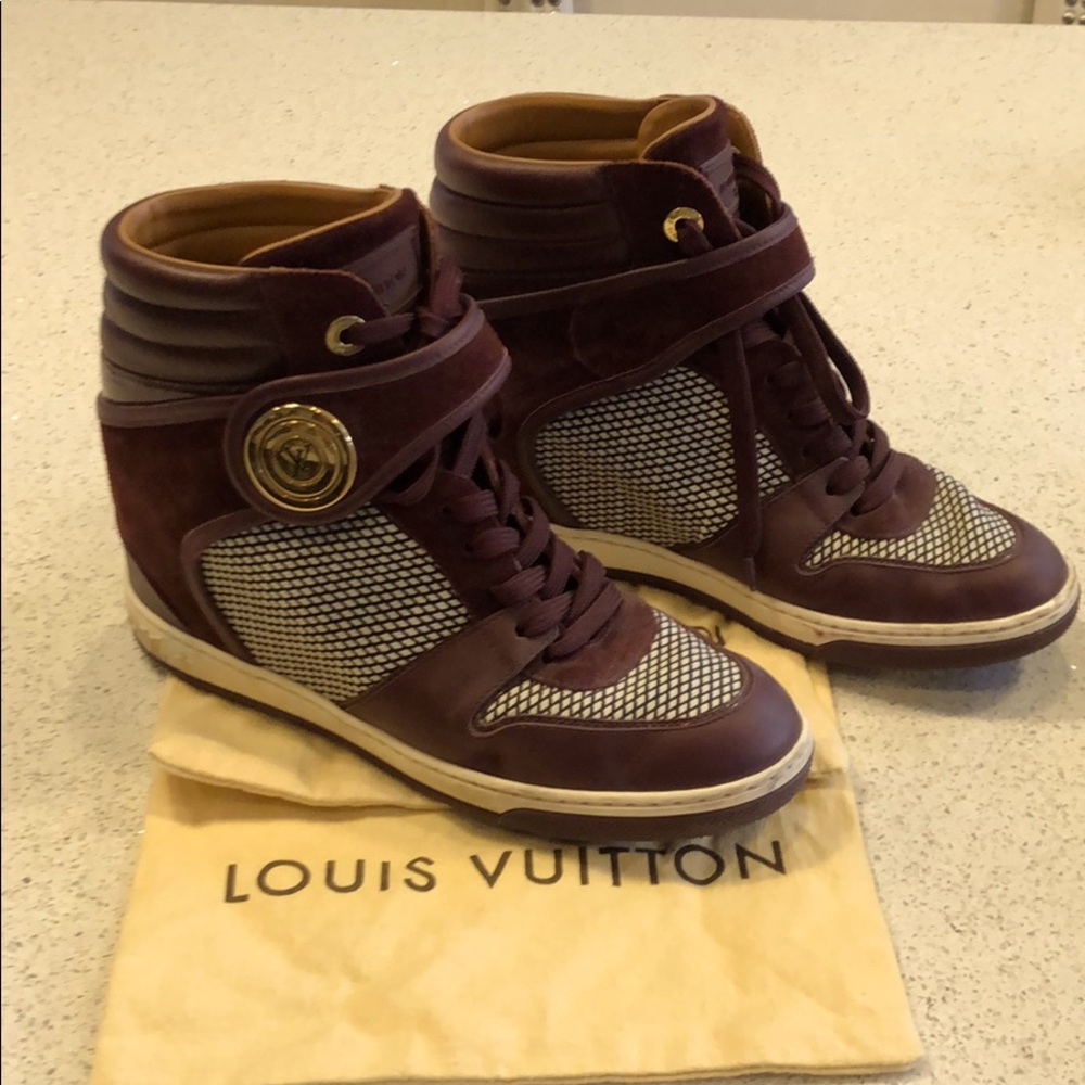 LV Leather/ suede High-Top Wedge Sneakers